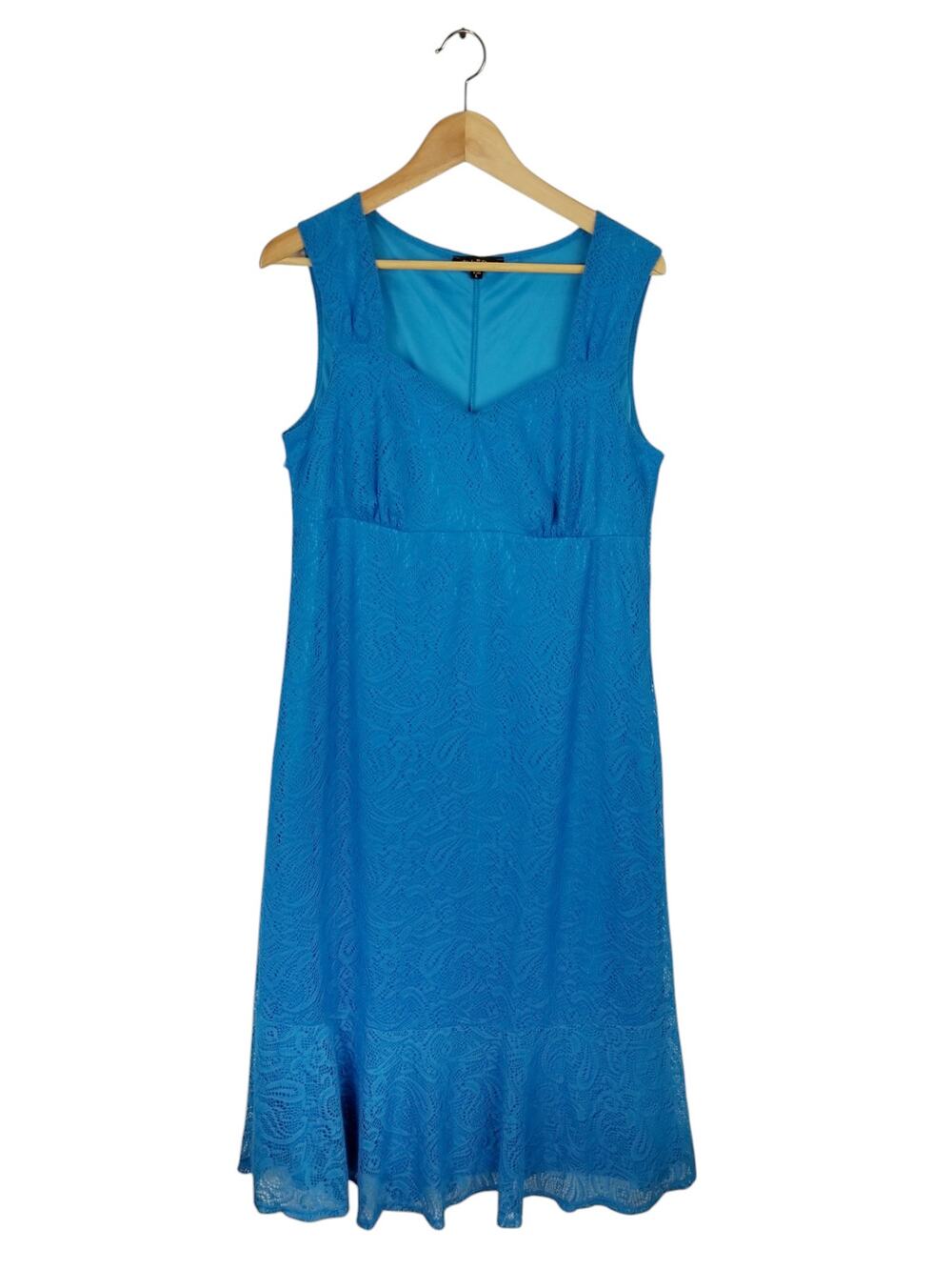Slinky Brand Womens Stretch Knit Sleeveless Midi Dress Turquoise Blue Size Large
